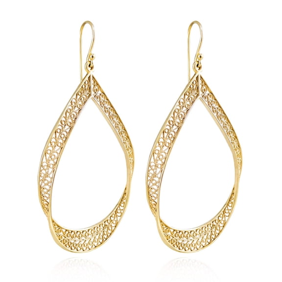 Turkish Bling Filigree Intricate Hoop Earrings 18k Gold over Bronze
