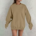 thumbnail image 4 of Women's Fleece Lined Round Neck Long Sleeve Sweatshirt, No Hood Loose Fit Casual Pullover Top with Solid Color Design for Daily Wear, Student Couple Outfits and Banquet Appropriate Wear Khaki M, 4 of 4