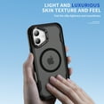 thumbnail image 3 of Magnetic Case for iPhone 16 with Kickstand, Compatible with Magsafe, Built-in Camera Stash Stand, Military Protection, Skin Feeling Hybrid Phone Case for iPhone 16, Black + Clear Gray, 3 of 9