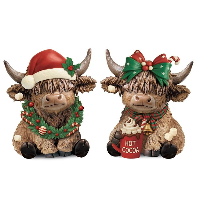 Figuras navideñas de resina Karenhi Highland con forma de vaca, 10 cm, 2 unidades