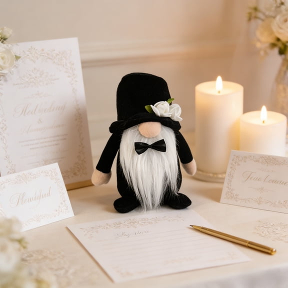 TONGYIJIA Wedding Gnome Couple, Bride Groom Lint Dolls Romantic Decor, Engagement Party Supplies Table Centerpiece for Bridal Shower Gift