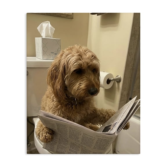 Stupell Industries Eclectic Dog & Paper on Toilet Canvas Art, 16 x 20, by Abigail Walker