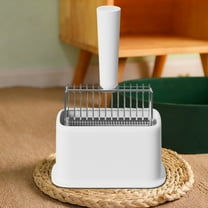 Stainless Steel Metal Cat Litter Scooper with Holder,Deep Shovel,Ergonomic Handle,Integrated Design with Fine-Grained Sifting for Litter Box(White)