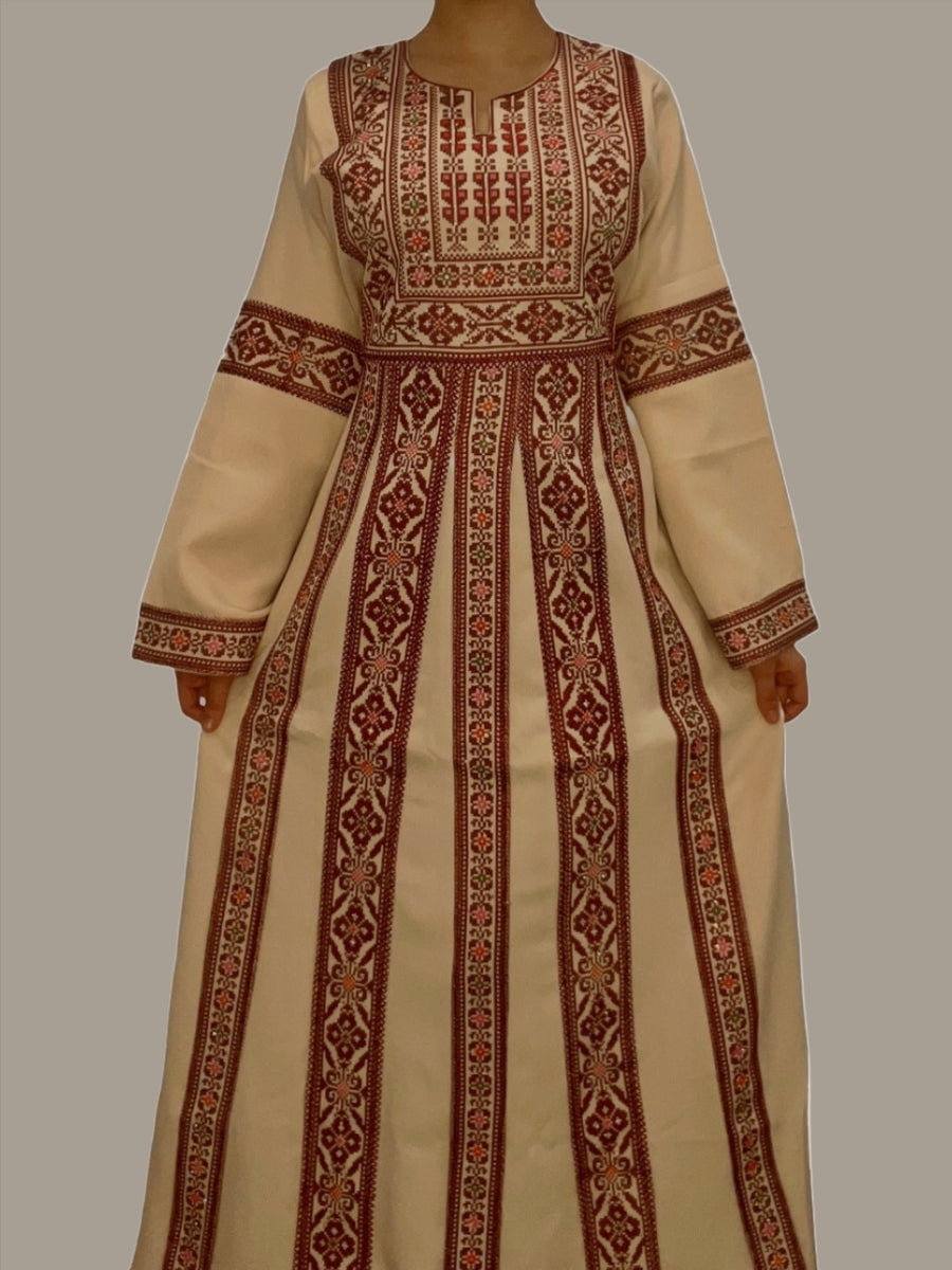 sachin and babi light blue dress Zaytoon Palestinian Traditional Embroidered Women's White Dress C 100002-  Trendyol main image 1
