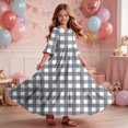 thumbnail image 5 of LJEFF Girls Dress with Pocket, 3/4 sleeves Flowy Tiered Skirt Plaid Crew Neck Casual Dresses for Kids Black Size 4 T, 5 of 6