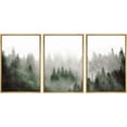 thumbnail image 2 of PixonSign Framed Wall Art Set Woodland Nursery Print Decor Fog & Mist Over Green Pine Tree Forest Nature Wilderness Modern Art Chic Landscape for Living Room, Office - 24"x36"x3 Panels Natural, 2 of 5