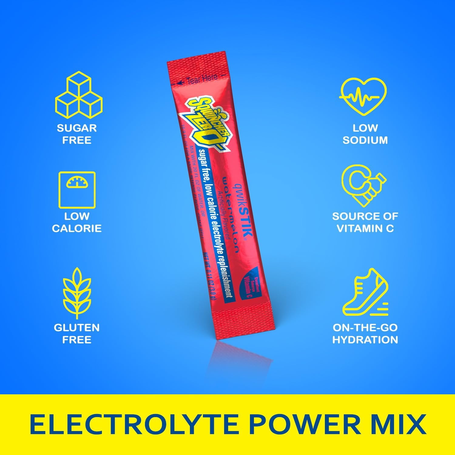 Sqwincher Qwik Stik Lite Electrolyte Drink Powder Concentrate, Fruit Punch, 50 Each per Package