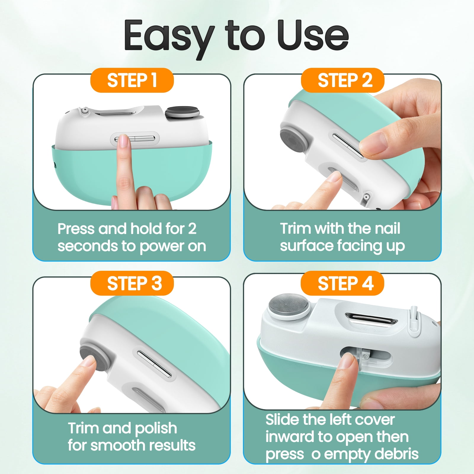 Electric Nail Clipper for Seniors, 2 Opening Sizes for Thick and Thin Nails, Fast & Safe Trimming Mint Green