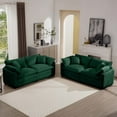 thumbnail image 4 of Modern Fabric Living Room Sofa Two Pieces Set, Two 2-Seater Sofas with 8 Cushions, Upholstery Large Deep Seat Sofa Set, Corduroy Fabric (Green), 4 of 11