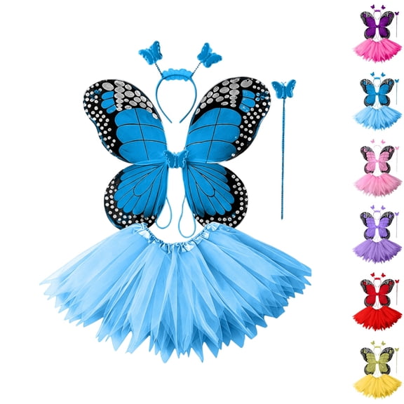 YOUYEDIAN Princess Tulle Tutu Skirt Sets, Include Headband, Wand, Butterfly Fairy Wing, Skirt (Light Blue, One Size)