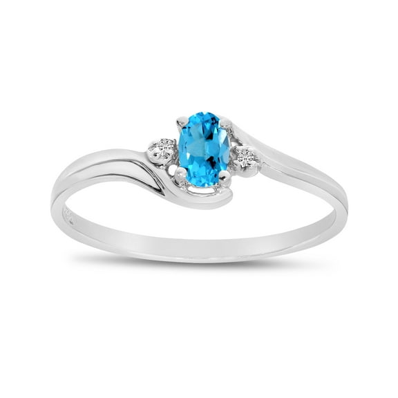 14k White Gold Oval Blue Topaz And Diamond Ring