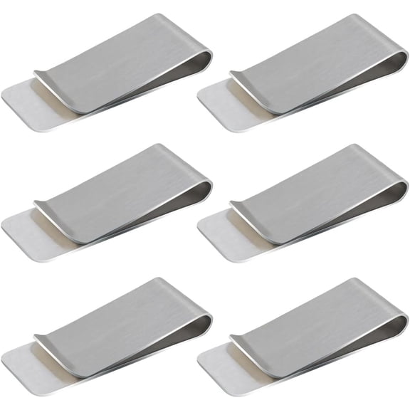 6 Pack Stainless Steel Money Clip, Slim Metal Cash Wallet Clip for Men, Minimalist Front Pocket Accessory, Holds Cash, Bills and Credit Cards, Silver