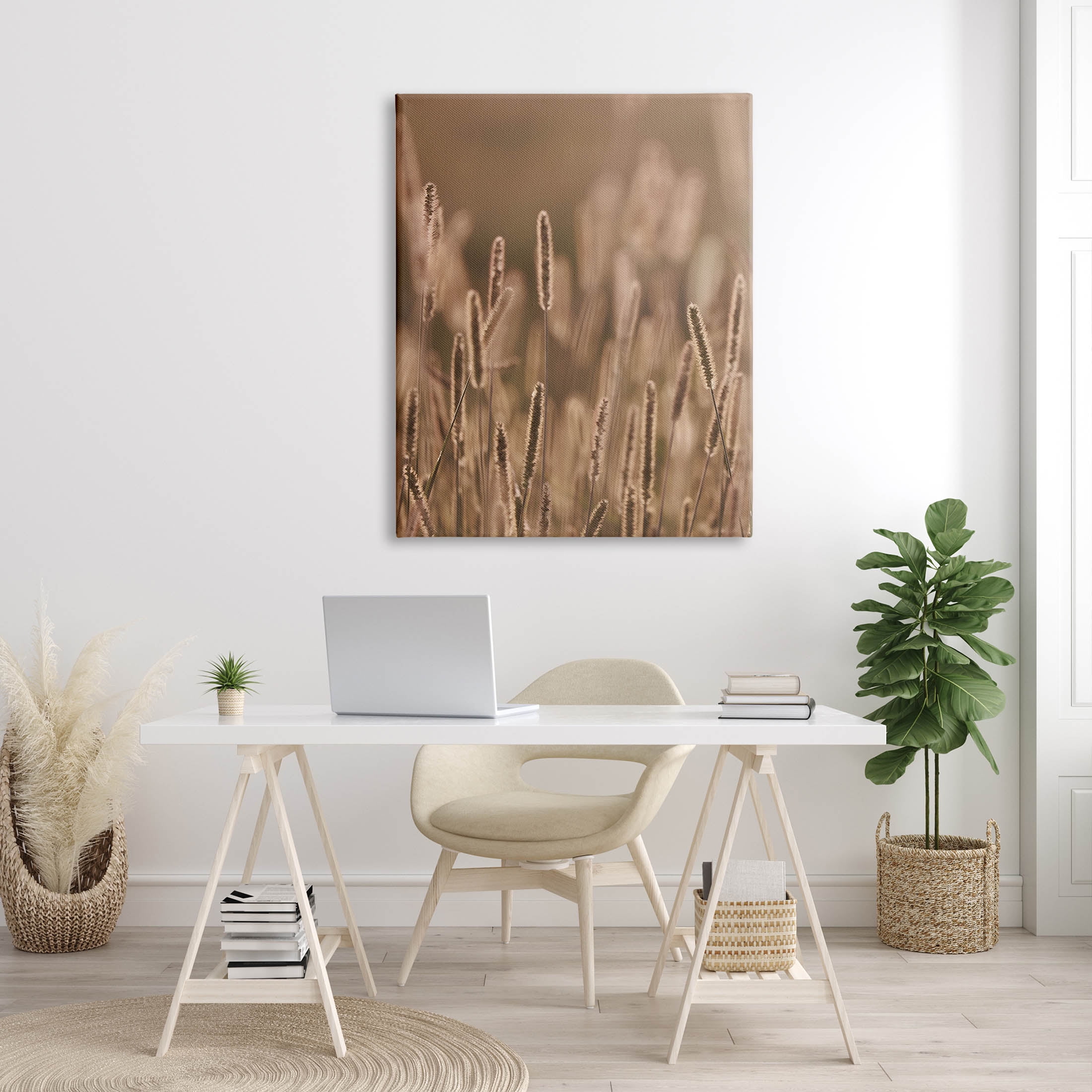 Rural Wheat Field Nature Botanical & Floral Photograph Gallery Wrapped Canvas Print Wall Art