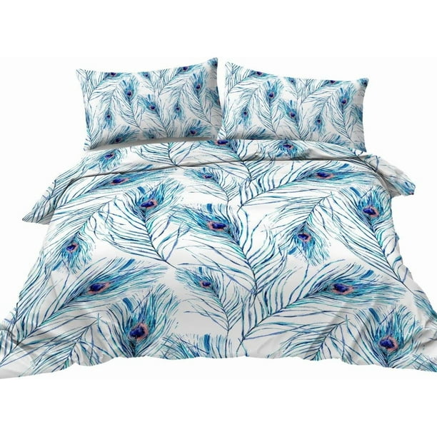 Ropa de cama de plumas Elegante Chic Pavo real Juego de funda nórdica 3 piezas Vintage Peacocky