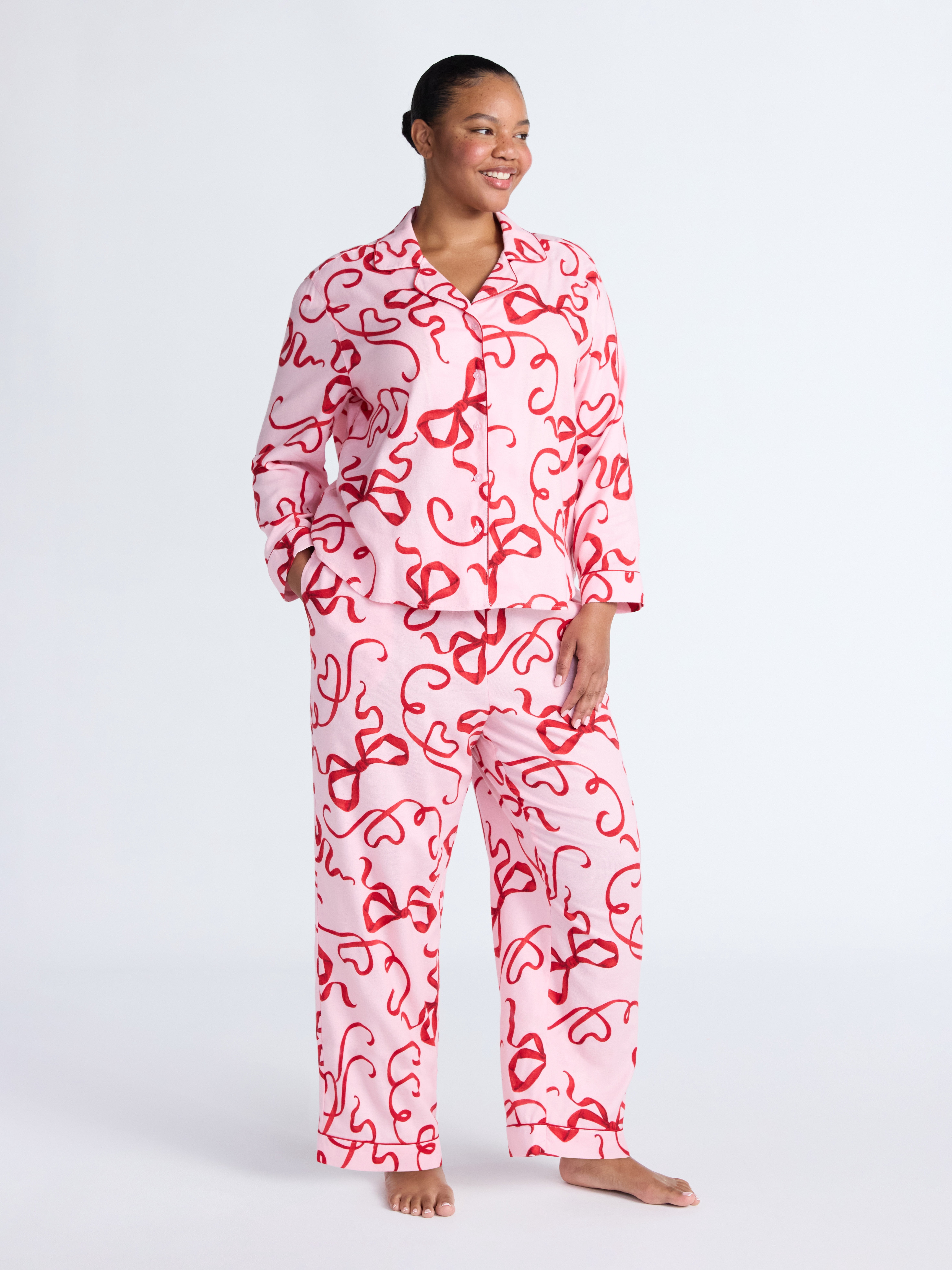 Joyspun Women's Long Sleeve Flannel Sleep Top and Pants Pajama Set, 2-Piece, Sizes XS-3X