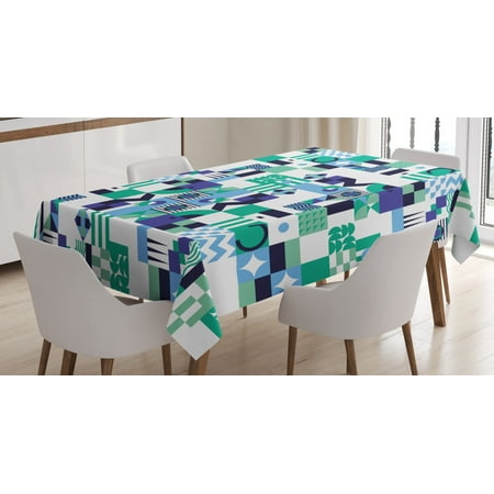 

Mid Century Tablecloth Geometric Modern Art Design in the Sixties Pop Art Shapes Collection Rectangular Table Cover for Dining Room Kitchen 52 X 70 Inches Sea Green Blue Black by Ambesonne