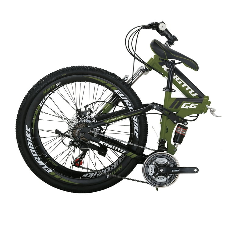 Folding Mountain Bike Eurobike G6 Full Suspension 26 Inch Wheels 17 inch Frame 21 Speed Dual Disc Brakes Foldable Bicycle Bikes for Adults and Teens