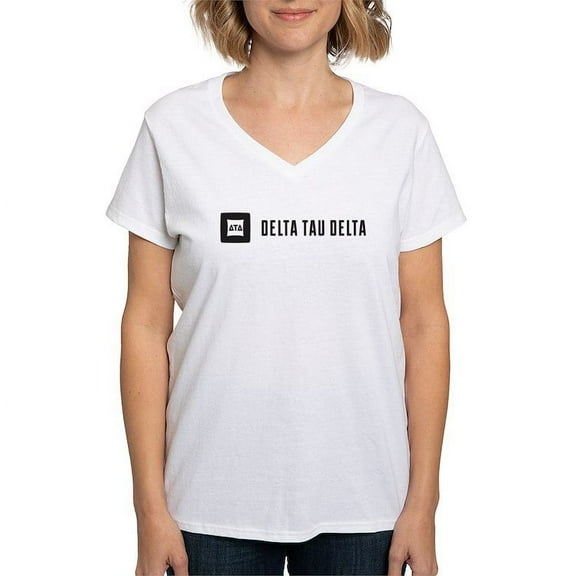 CafePress - Delta Tau Delta Signature T Shirt - Womens Cotton V-Neck T-shirt