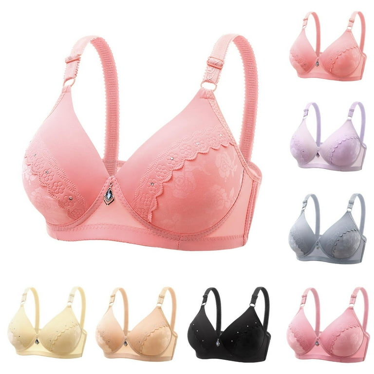 loopsun Summer Savings Clearance 2023! for Womens Plus Size Bra,Woman's  Embroidered Glossy Comfortable Breathable Bra Underwear No Rims 