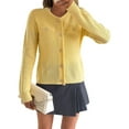 thumbnail image 3 of V-Neck Long Sleeves Cardigan Sweaters for Women Fall Winter Chunky Cropped Button Down Knit Sweater Jackets Yellow S, 3 of 9