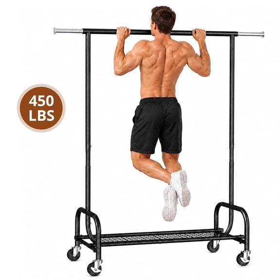 edx Clothes Rack, Heavy‑Duty Metal Clothing Rack for Hanging Clothes with Mesh Shelf & Lockable Wheels, Versatile Rolling Garment Organizer with Extendable Rod for Bedroom Laundry, Black