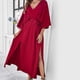 thumbnail image 4 of Women Sexy Backless Batwing 3/4 Sleeve Belted Long Dress Solid Color Side Split Flared Loose Cocktails Party Dresses Green XL, 4 of 5