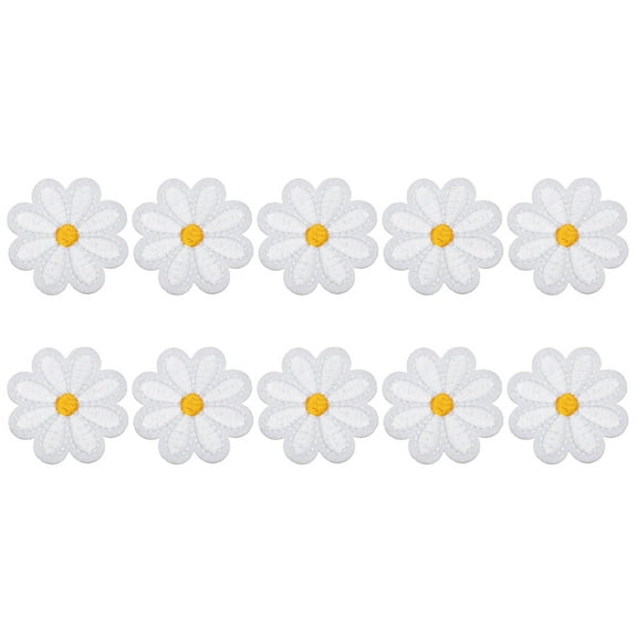 Uxcell 10Pcs Daisy Flower Iron on Patches White Embroidered Patches Applique,1.57Inch