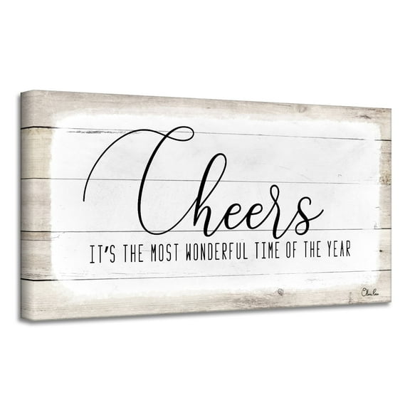 Crafted Creations Beige and White 'Cheers' Christmas Canvas Wall Art Decor 8" x 16"