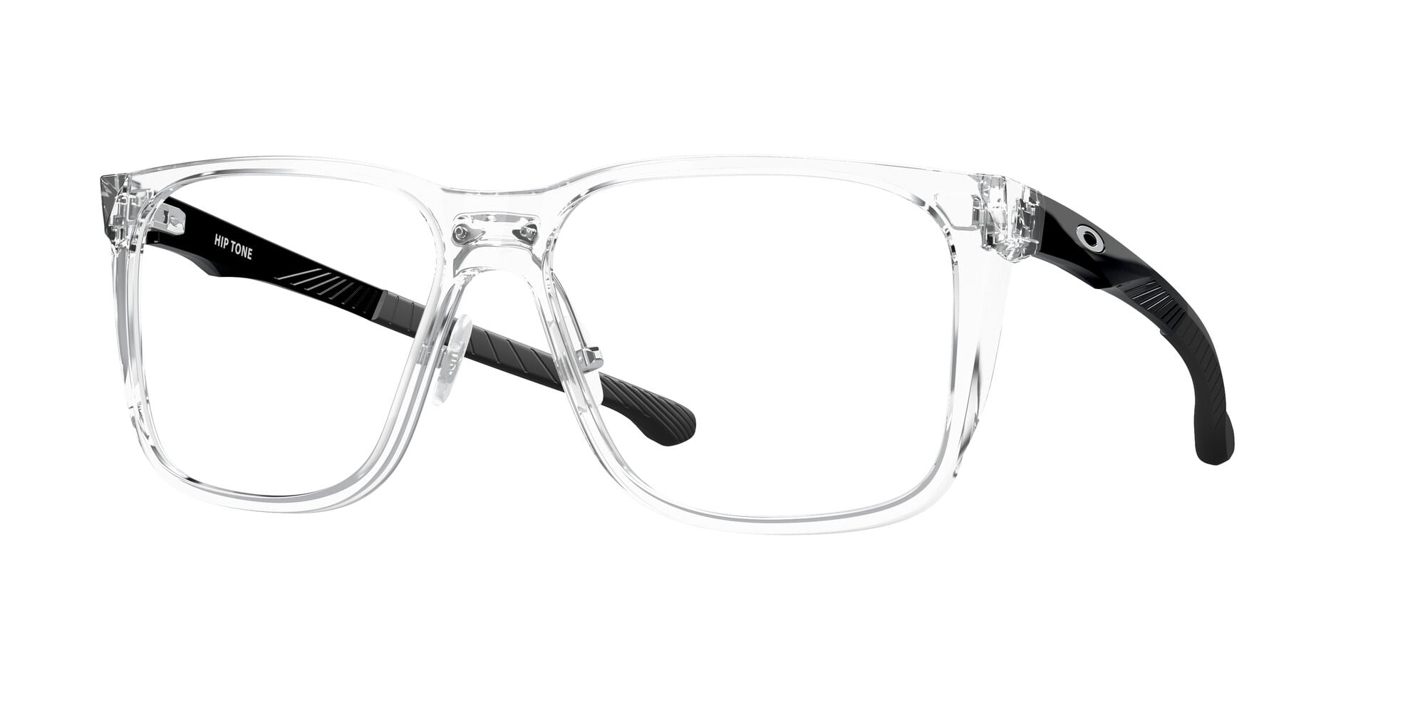 Oakley Hip Tone Optical Glasses, Rectangular Eyeglasses with Demo Lenses, Size 58, Polished Clear