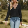 thumbnail image 5 of tklpehg Womens Fall Tops V-Neck Lace Elegant Shirts Long Sleeve Tops Womens Clothes Leisure Fall Clothes Solid Color Comfortable Going Out Tops Pullover Black XXL, 5 of 5