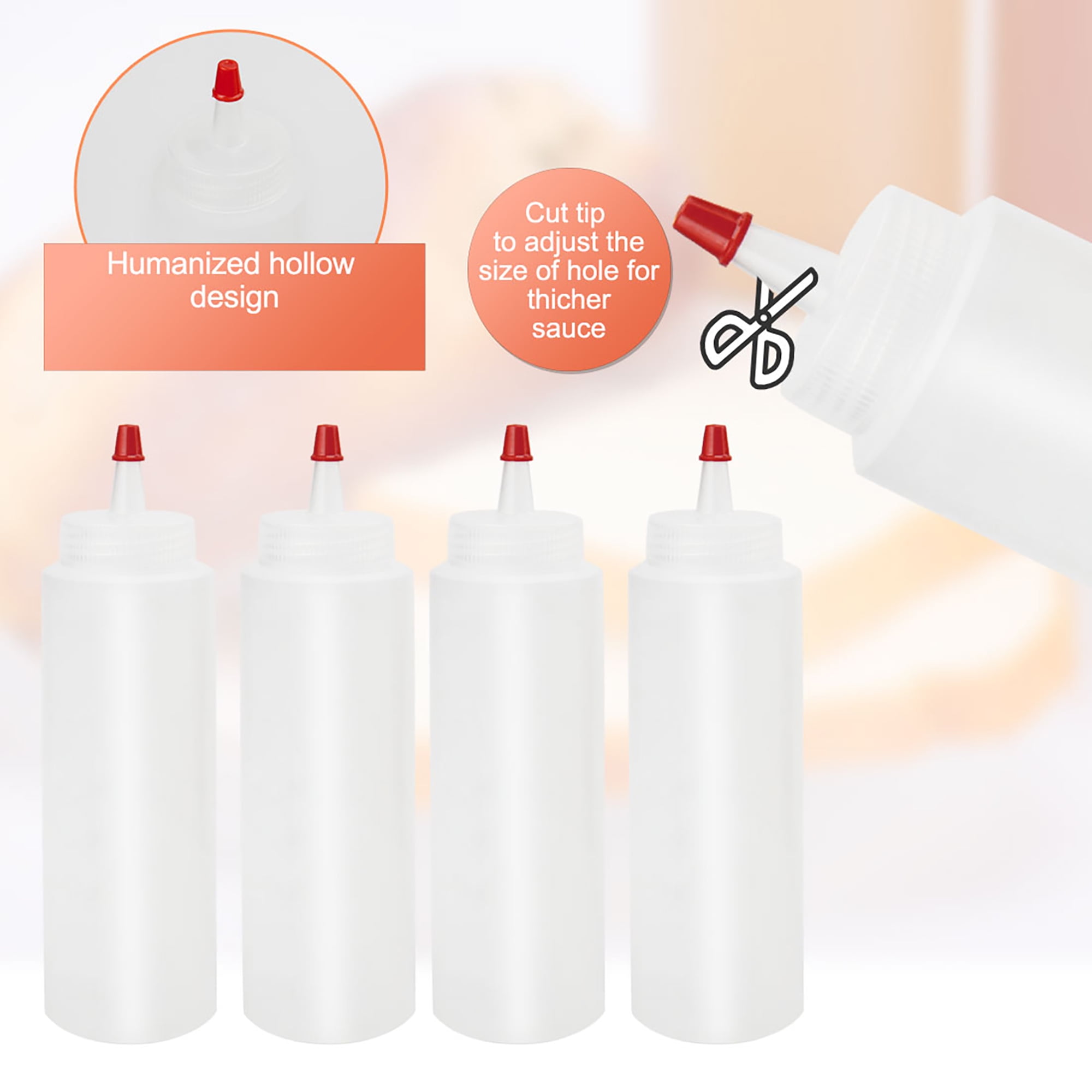 16 Oz with Red Tip Cap Squeeze Bottle Condiment Storage Ketchup Mustard