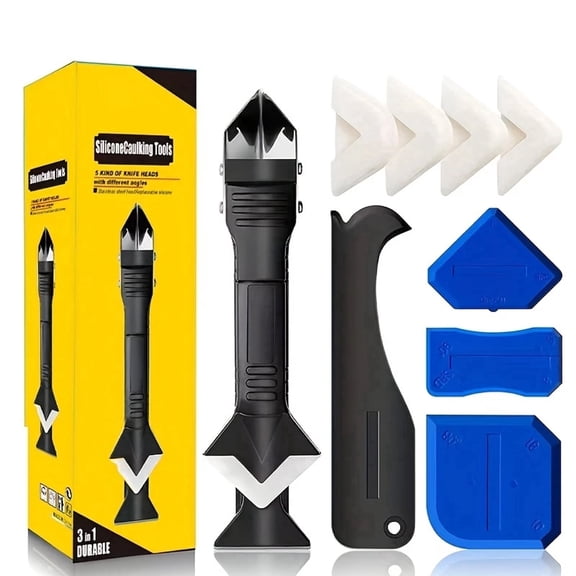 Silicone Caulking Tools-3 in 1 Sealant Finishing Tool Grout Remove Scraper Caulk Remover Glass Glue Angle Scraper for Bathroom,Kitchen,Floor,Window,Sink Joint,Frames Seal (Black Blue)