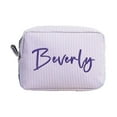 thumbnail image 1 of Seersucker bordado con nombre y fecha de nacimiento. Artículos de aseo personal de viaje personalizados. Damas de honor. Boda., 1 of 7