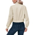 thumbnail image 4 of Long Sleeve Stand Collar Solid Women Zipper Bomber Jacket Motorcycle Crop Coat, 4 of 6
