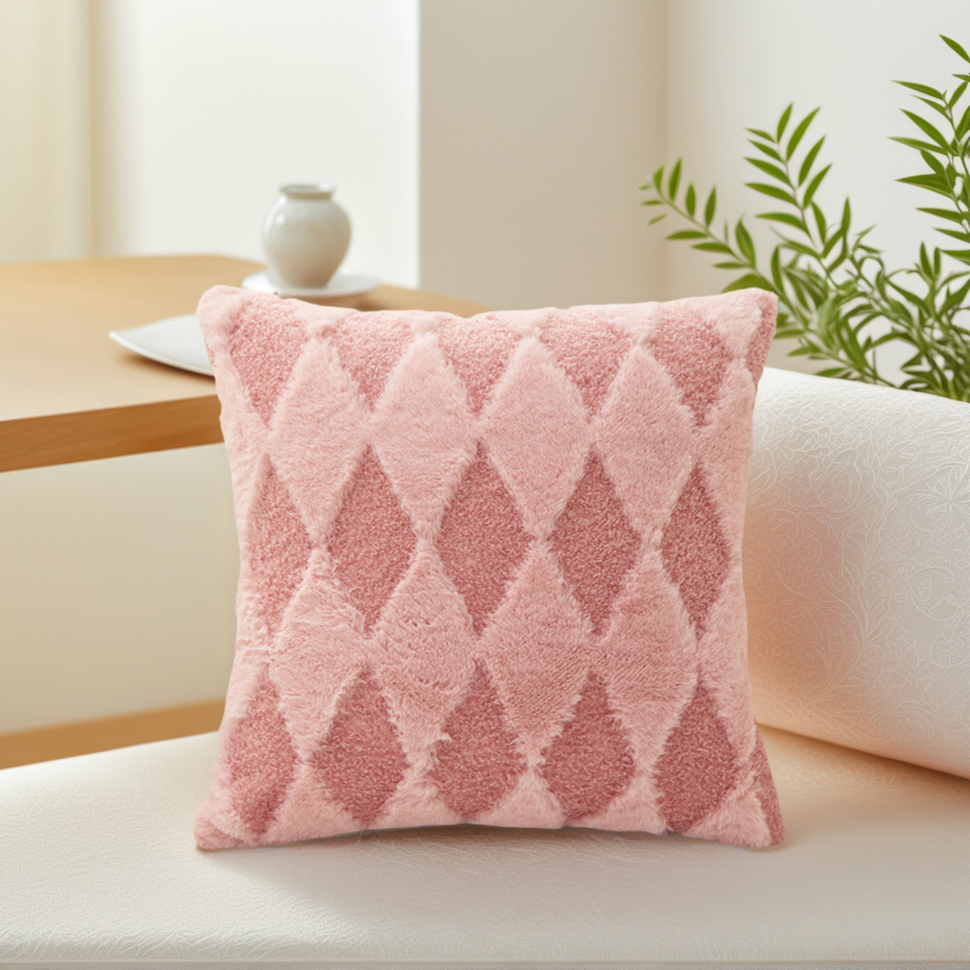 Unique Bargains Pack of 2 Plush Throw Pillow Covers with Diamond Pattern Pink