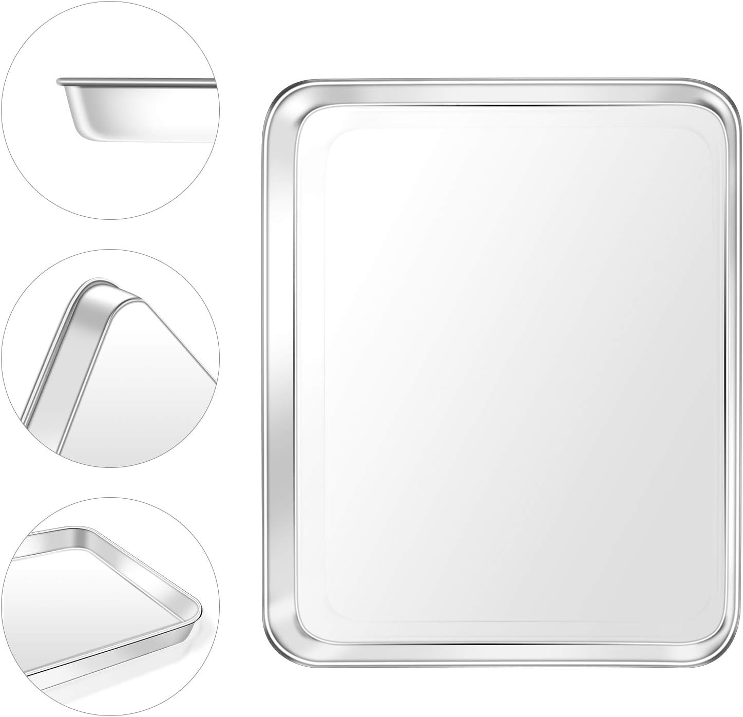 PandaTop 2-pack Square Baking Pan,Stainless Steel Baking Pans Tray Cookie Sheet Toaster Oven Tray Pan Cookie Pan,（9*6.7*0.98inch）Superior Mirror Finish & Rust Free,Easy Clean & Dishwasher Safe