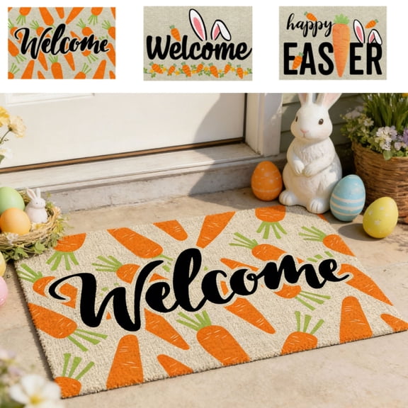 Easter Carrot Themed Outdoor Welcome Mat, Rubber Back Quick Dry Absorbent Stain Resistant Non Slip Entrance Mat, Durable Low Pile Front Door Rug for Spring Home Entryway Patio, A