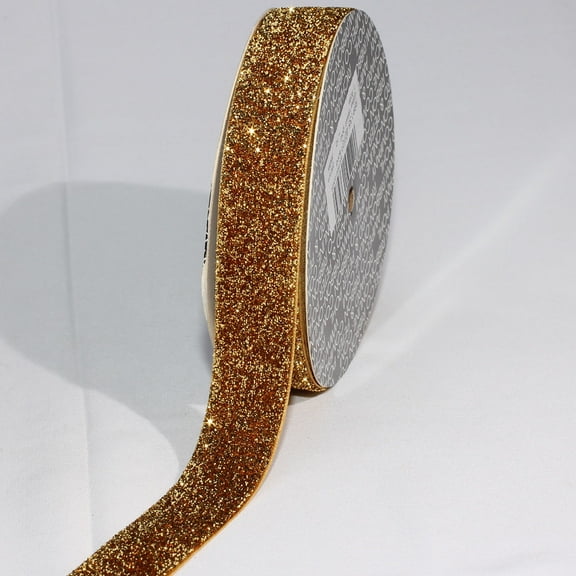 The Ribbon People Gold Glitter Woven Edge Velvet Craft Ribbon 1" x 11 Yards