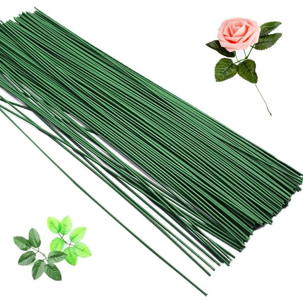 200 piezas de alambre de tallo floral, tallo de ramo verde oscuro de calibre 22 de 16 pulgadas para arreglos florales, manualidades de bricolaje, suministros para hacer flores Ormromra WRJM-214