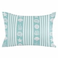 thumbnail image 2 of Teal Striped Coastal Throw Pillow Cover, Pillowcase Protectors with Zipper, Breathable Decorative Lumbar Pillow Case Cover, Nautical Beach Starfish Shell Pillow Shams for Couch Sofa 16x24Inch, 2 of 8