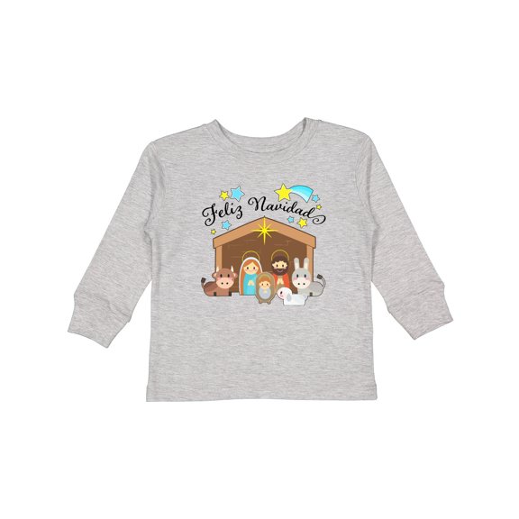 Inktastic Feliz Navidad Cute Nativity Scene Boys or Girls Long Sleeve Toddler T-Shirt