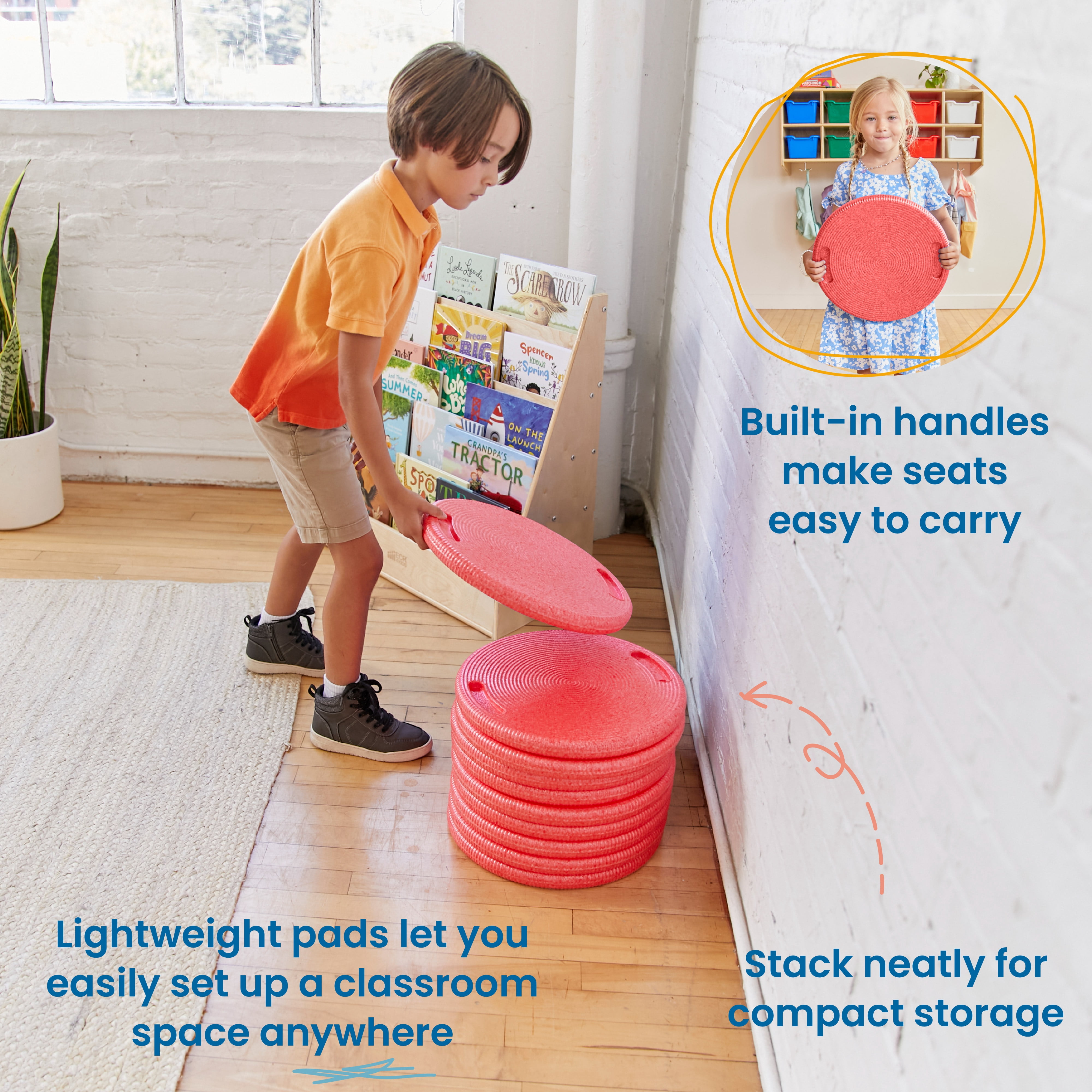 ECR4Kids CircleSpots Flexible Seating Floor Pads, Classroom Essentials, Red, 10-Pack