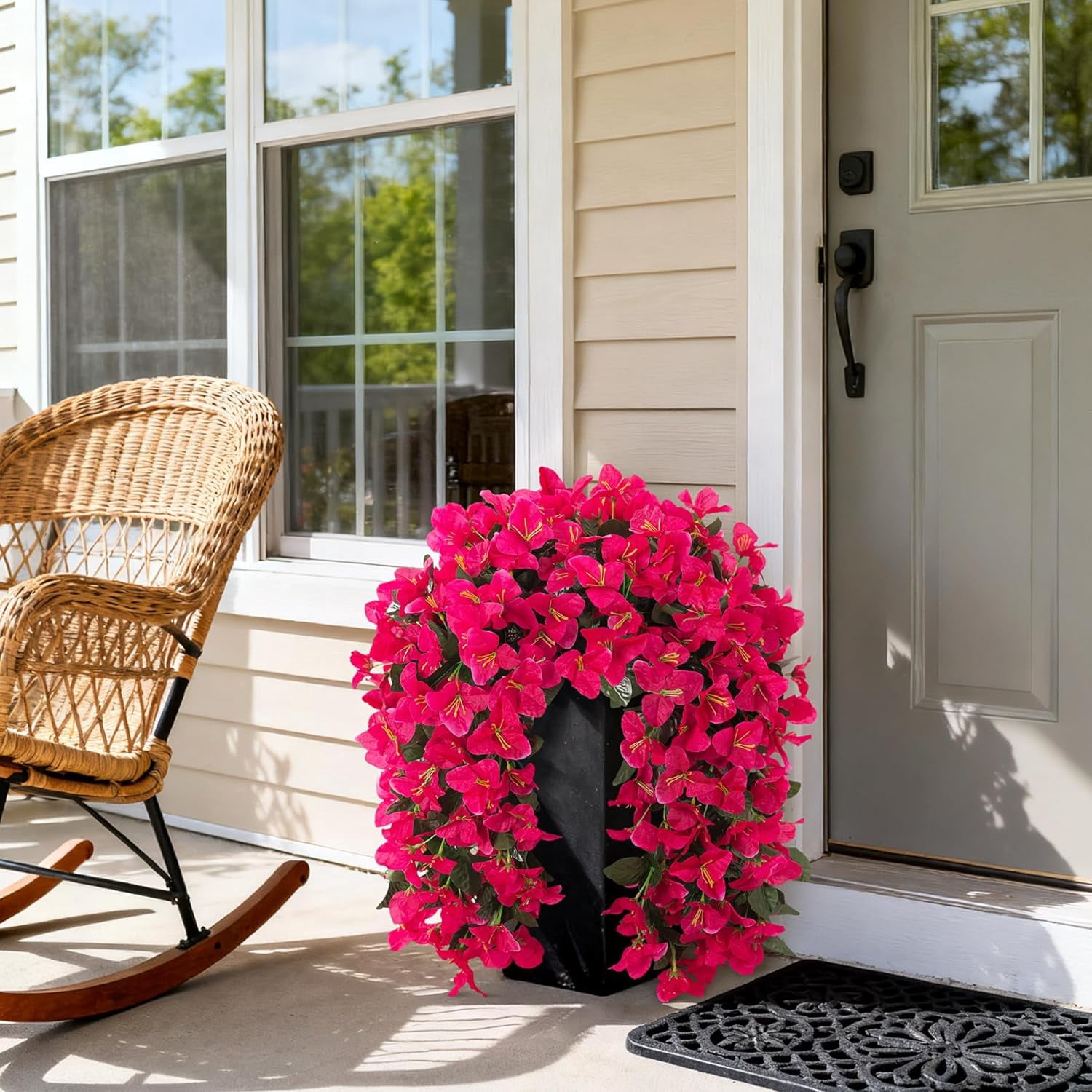 Waipfaru Artificial Bougainvillea Flowers Plants for Outdoors Decoration,4 Pcs UV Resistant Hanging Flowers for Front Door Porch Planter Urn Patio Garden Decor
