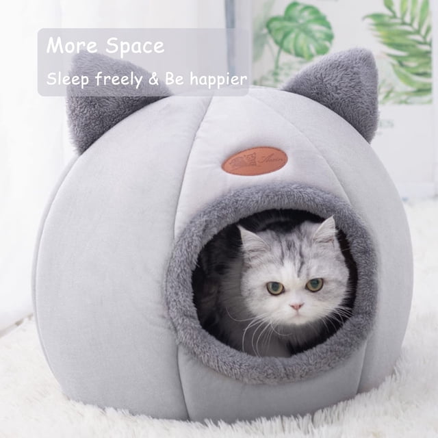 BKER Heywce Warm Cat Bed With Removable Washable Cushioned Pillow For Cats Puppy And Small Dogs In A Cute Cat Head Shape.