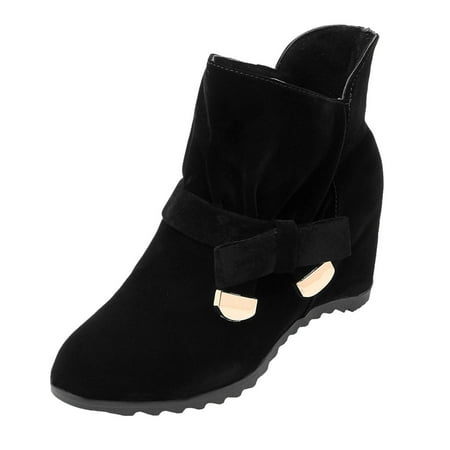 

SEMIMAY Winter Boot For Women Boots Round Head Inside Height Women Boots Short Boots Black