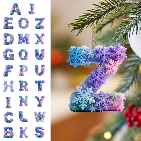 Fwttom 26 Letters Christmas Ornaments - Colorful Snowflakes 2D Flat Christmas Tree Decorations, Acrylic DIY Handcrafted Accessories, Holiday Decor for Xmas Tree Wreath Garland