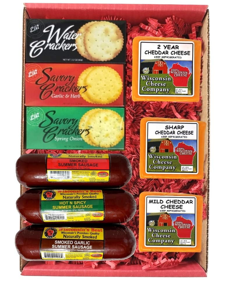Wisconsin's Big Deluxe Cheddar Cheese, Sausage & Cracker Gift Box