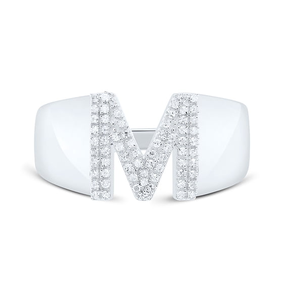 Sterling Silver Genuine Diamond Men's Block Letter M Initial Pinky Ring 1/5 CT