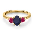 thumbnail image 3 of Gem Stone King 18K Yellow Gold Plated Silver Blue Sapphire and Red Ruby Engagement Ring for Women | 1.50 Cttw | Oval 7X5MM | Gemstone September Birthstone | Size 7, 3 of 6