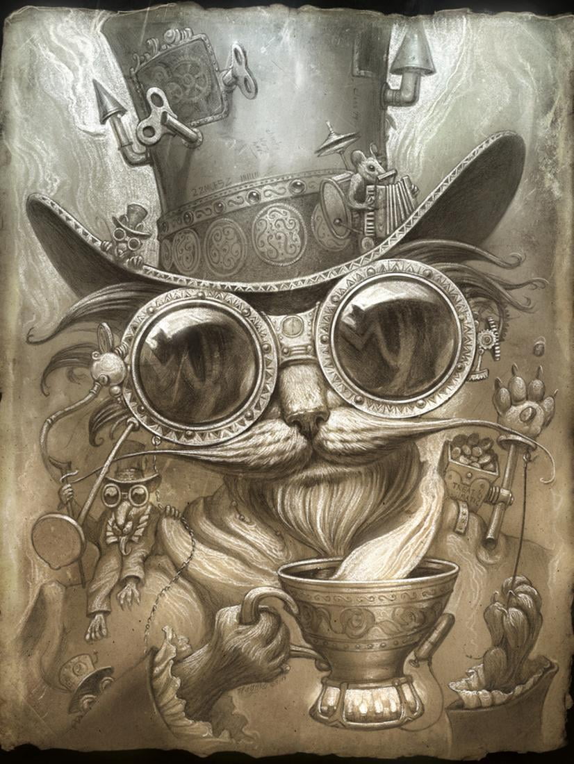 Metallic Finish Steampunk Fantasy Art Fish Illustration Print Wall Art